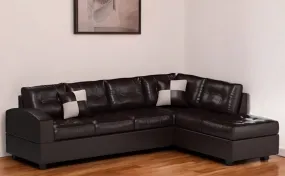 111" X 78" X 34" Black Bonded Leather Reversible Sectional Sofa With 2 Pillows