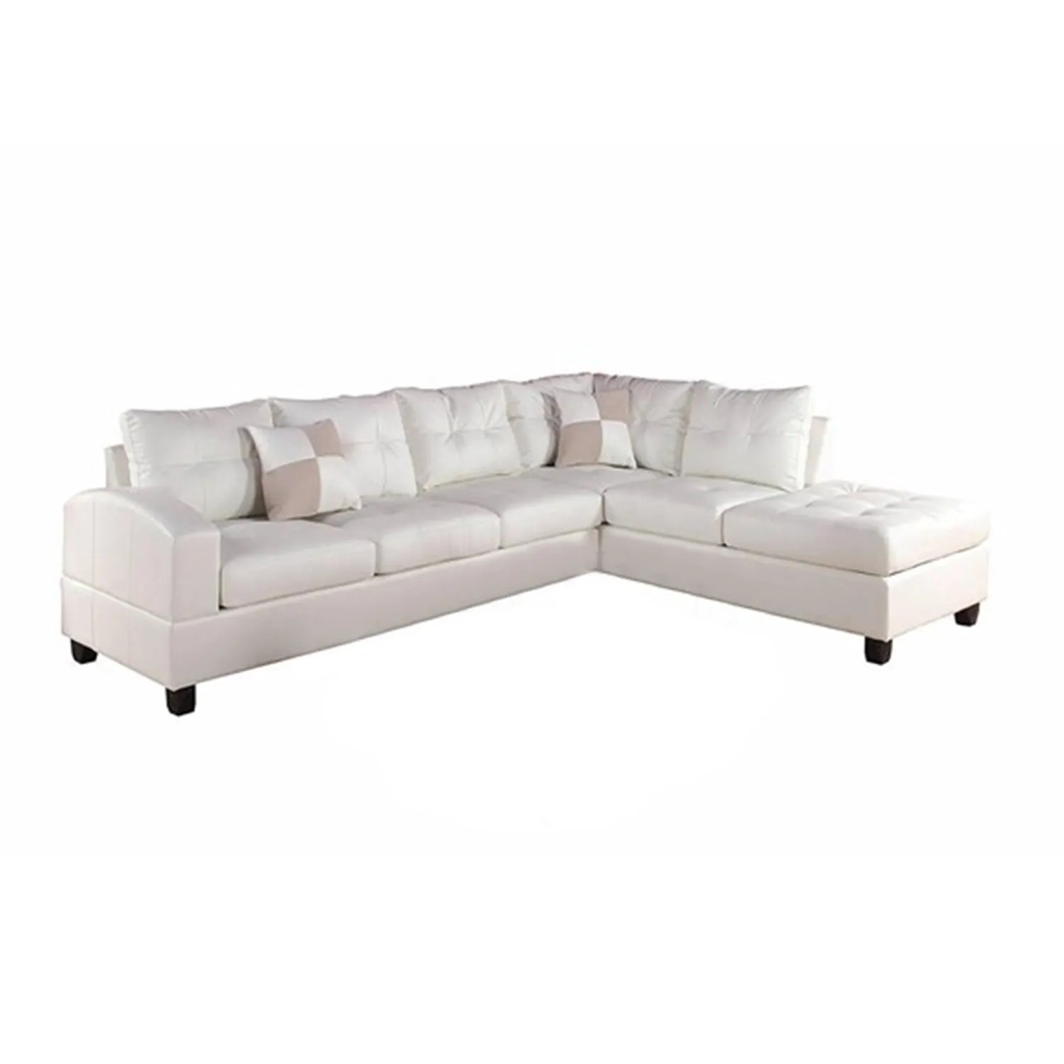 78" X 33" X 34" White Bonded Leather Reversible Sectional Sofa With 2 Pillows