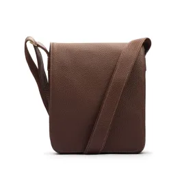 A4 Portrait Medium Leather Messenger Bag - Brown Pebble Grain