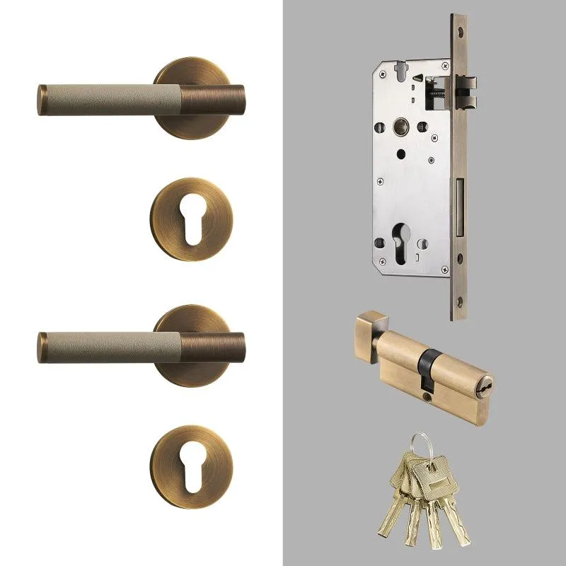 AMINTA / Solid Brass & Leather Lever Door Handles