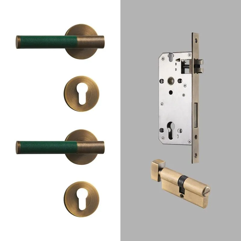 AMINTA / Solid Brass & Leather Lever Door Handles