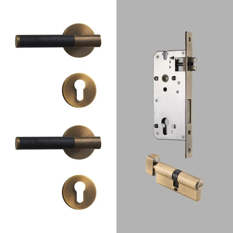 AMINTA / Solid Brass & Leather Lever Door Handles