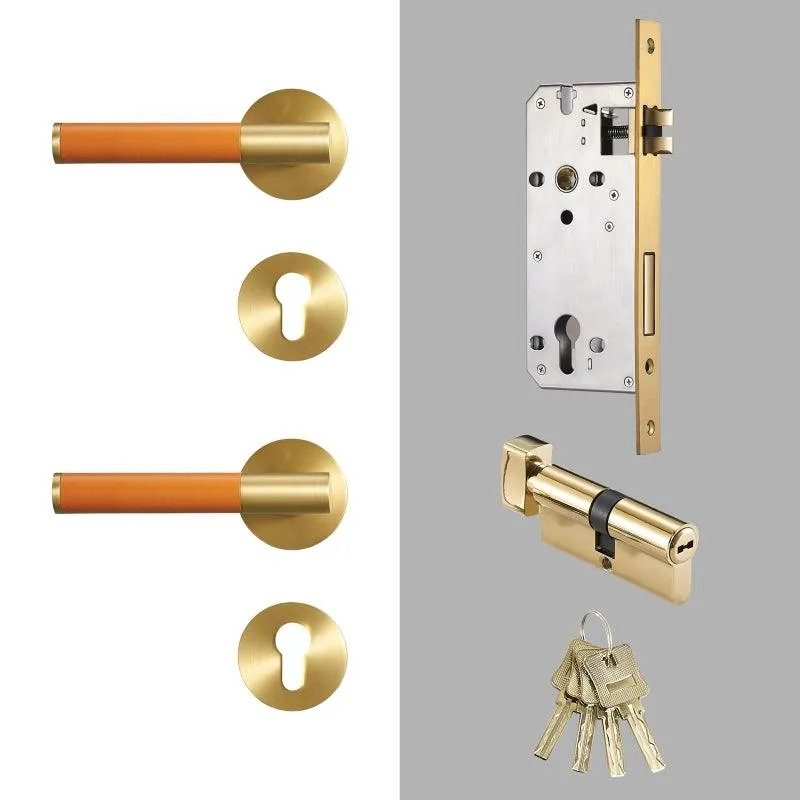 AMINTA / Solid Brass & Leather Lever Door Handles