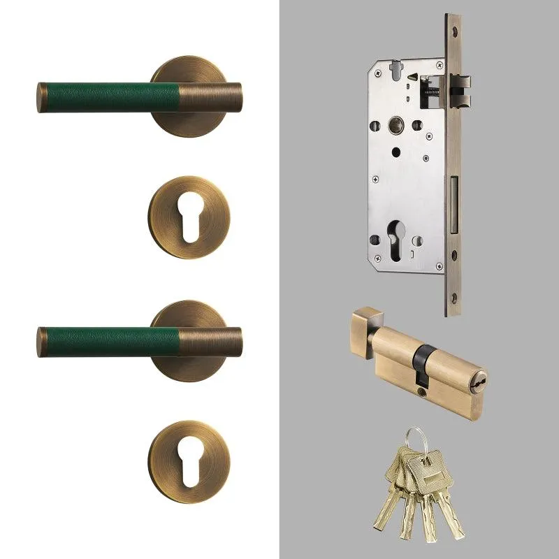 AMINTA / Solid Brass & Leather Lever Door Handles