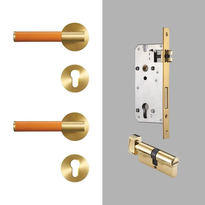 AMINTA / Solid Brass & Leather Lever Door Handles