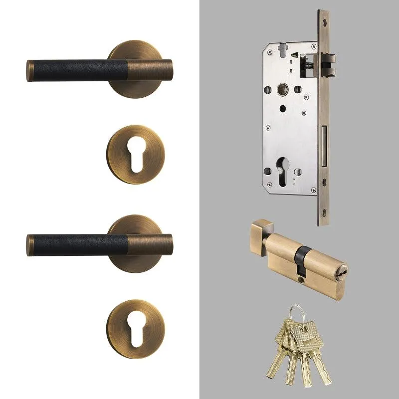 AMINTA / Solid Brass & Leather Lever Door Handles