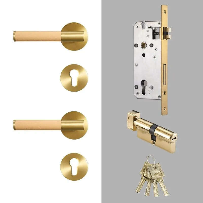 AMINTA / Solid Brass & Leather Lever Door Handles