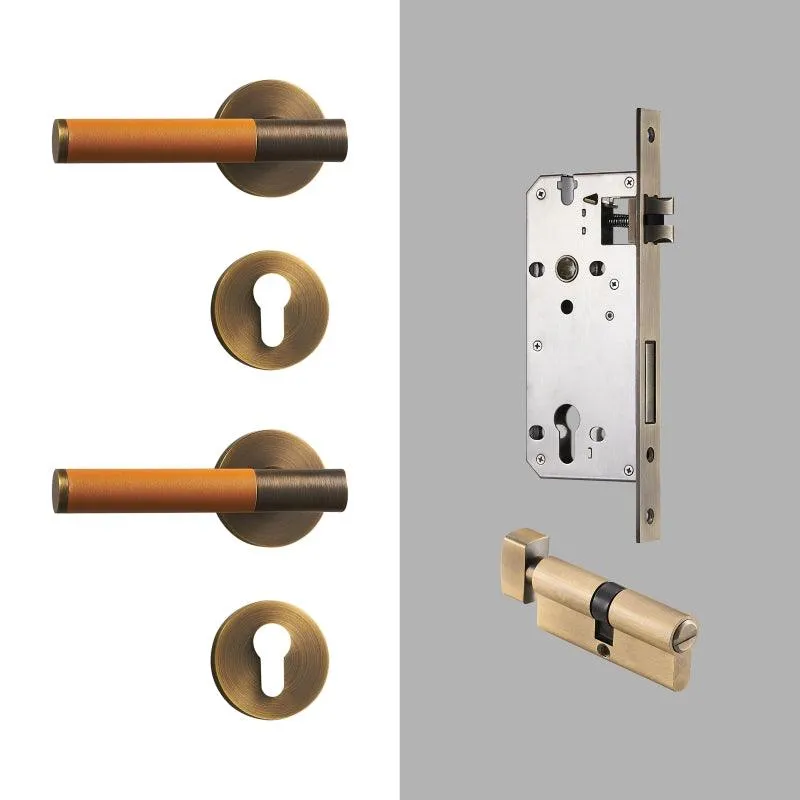 AMINTA / Solid Brass & Leather Lever Door Handles