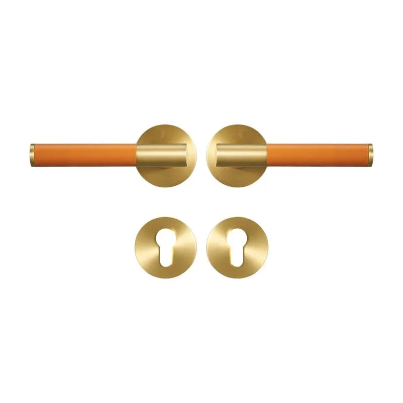 AMINTA / Solid Brass & Leather Lever Door Handles