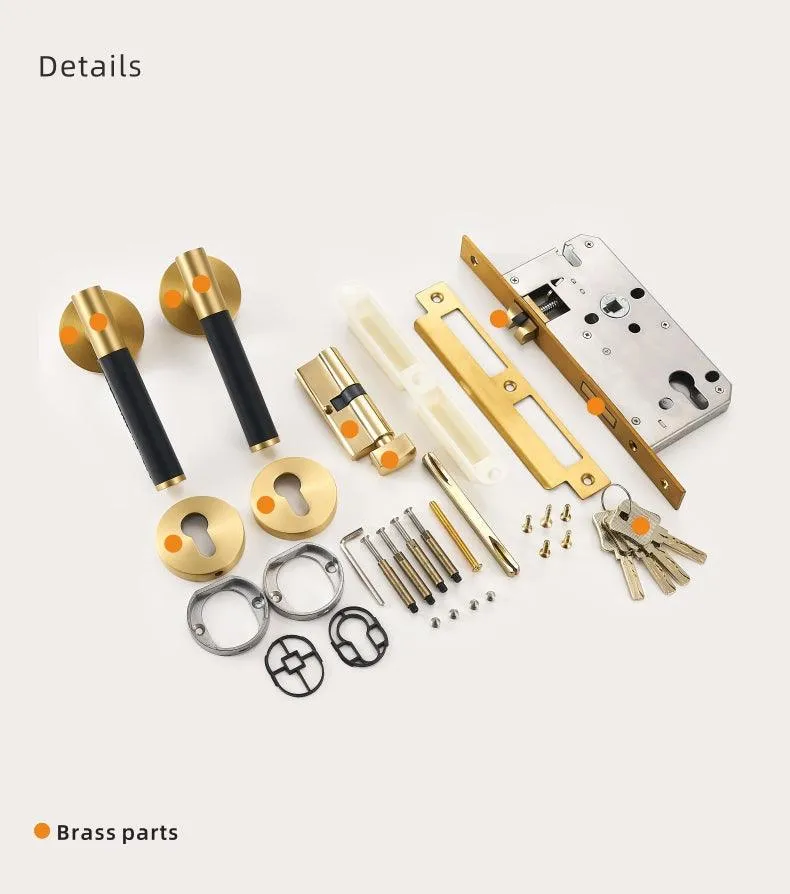 AMINTA / Solid Brass & Leather Lever Door Handles