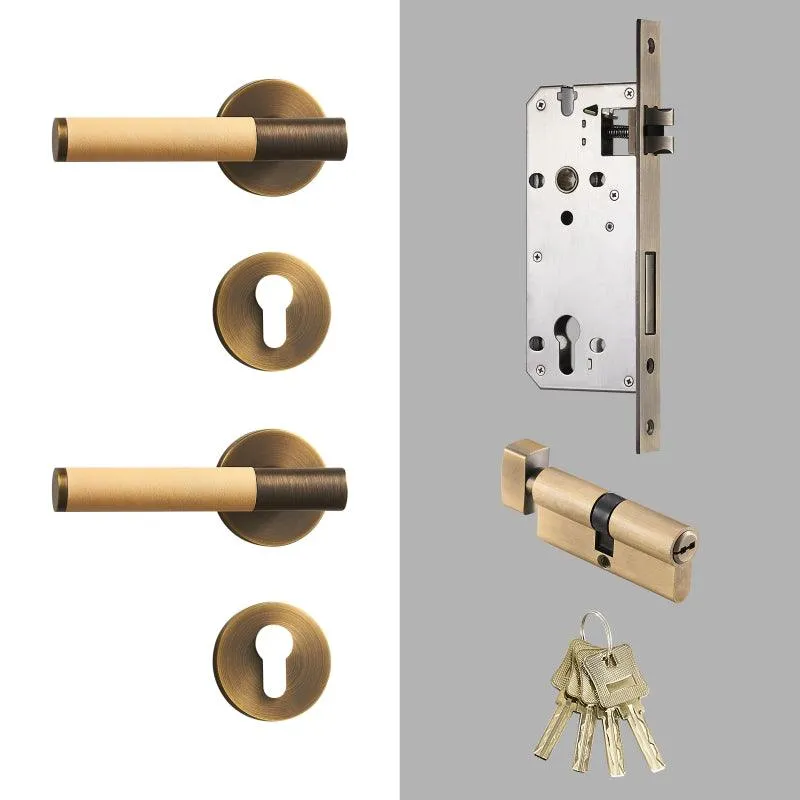 AMINTA / Solid Brass & Leather Lever Door Handles