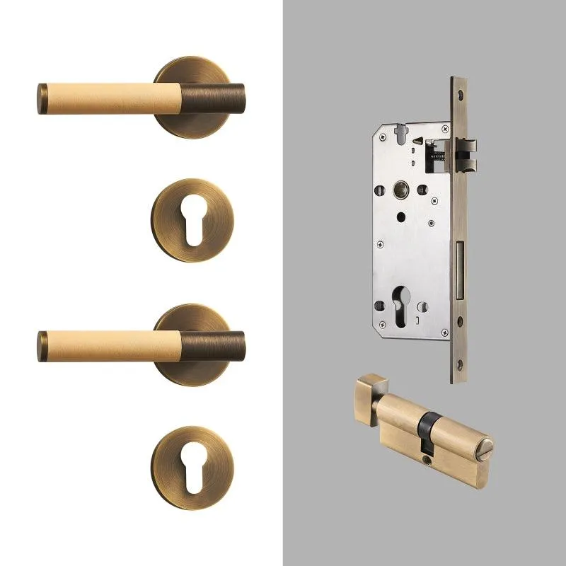 AMINTA / Solid Brass & Leather Lever Door Handles
