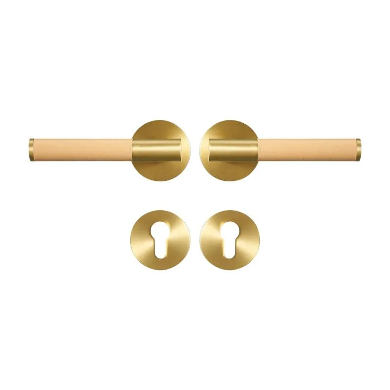AMINTA / Solid Brass & Leather Lever Door Handles