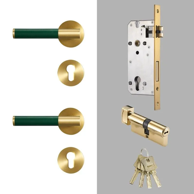 AMINTA / Solid Brass & Leather Lever Door Handles