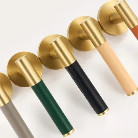AMINTA / Solid Brass & Leather Lever Door Handles