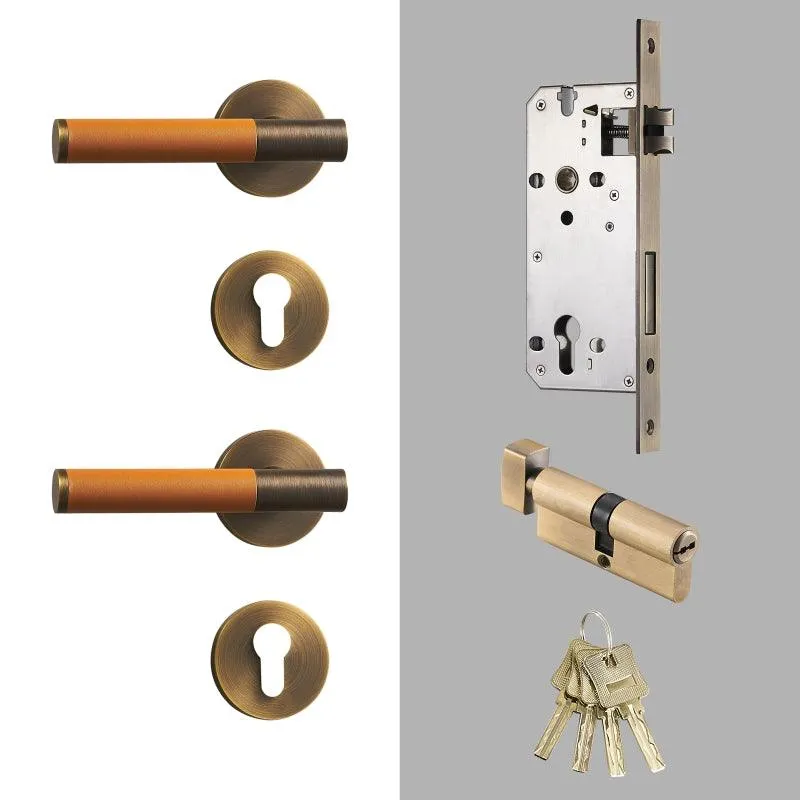 AMINTA / Solid Brass & Leather Lever Door Handles