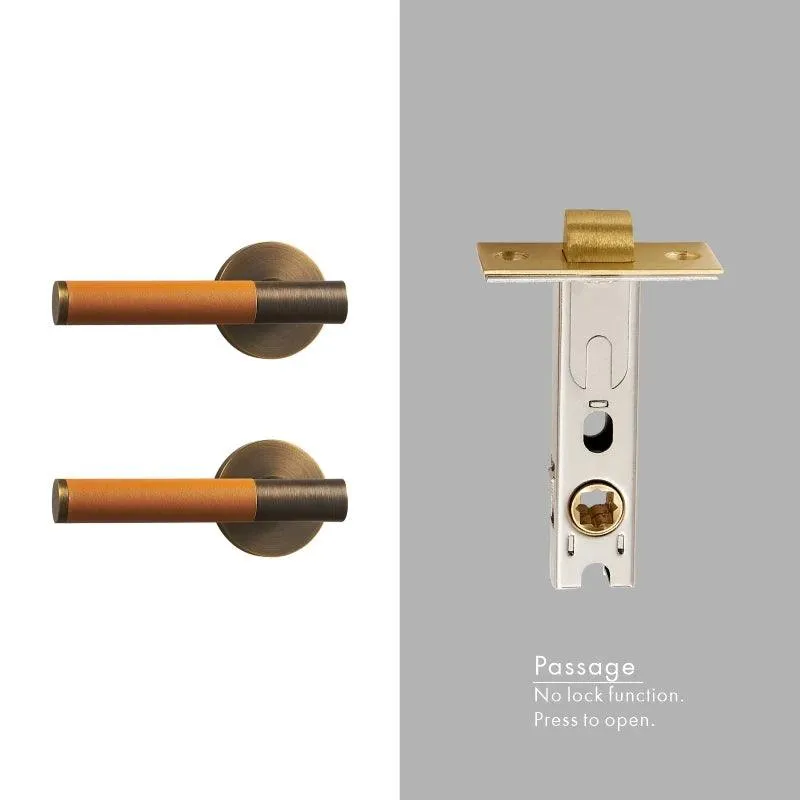 AMINTA / Solid Brass & Leather Lever Door Handles