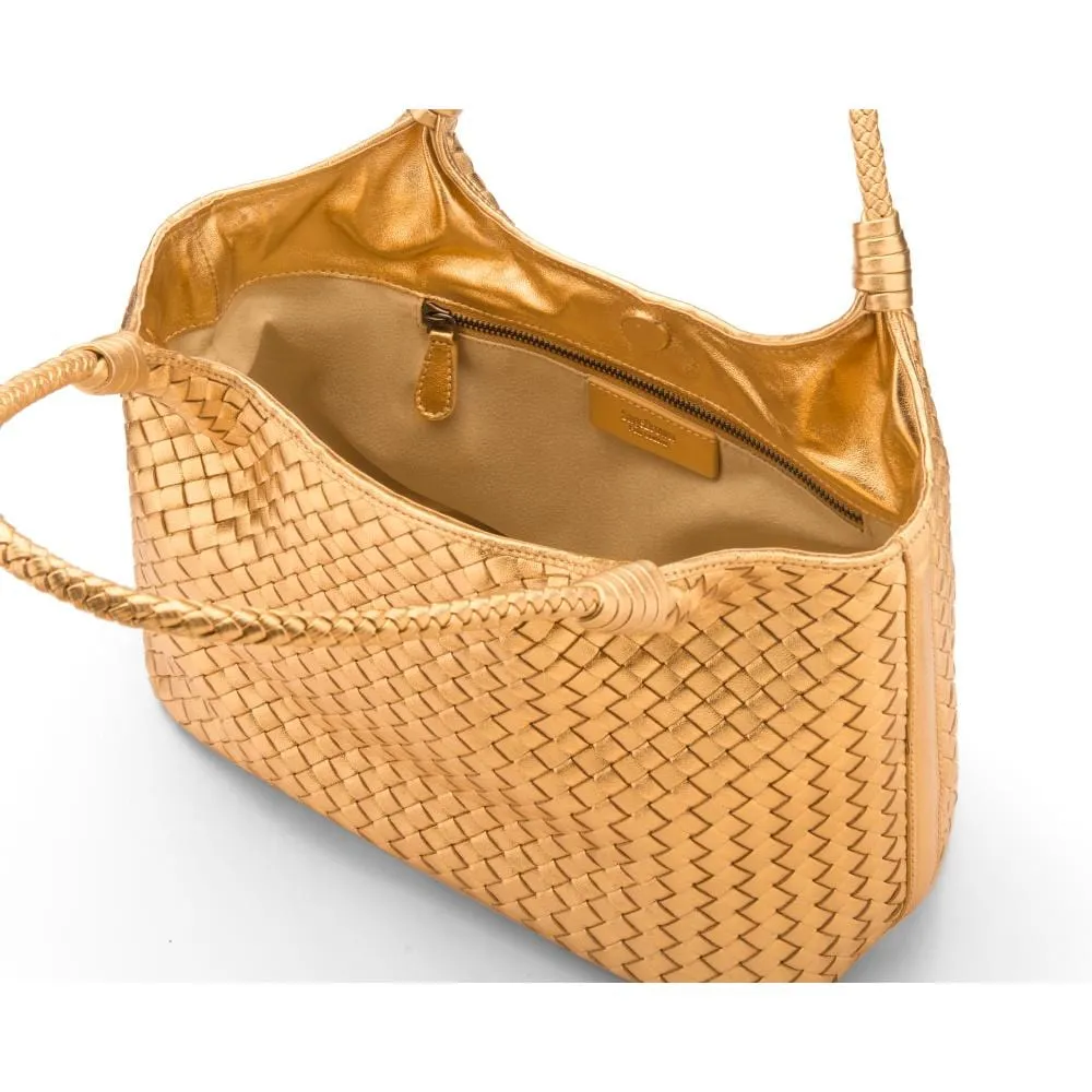 Anya Woven Leather Shoulder Bag - Gold