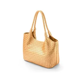 Anya Woven Leather Shoulder Bag - Gold