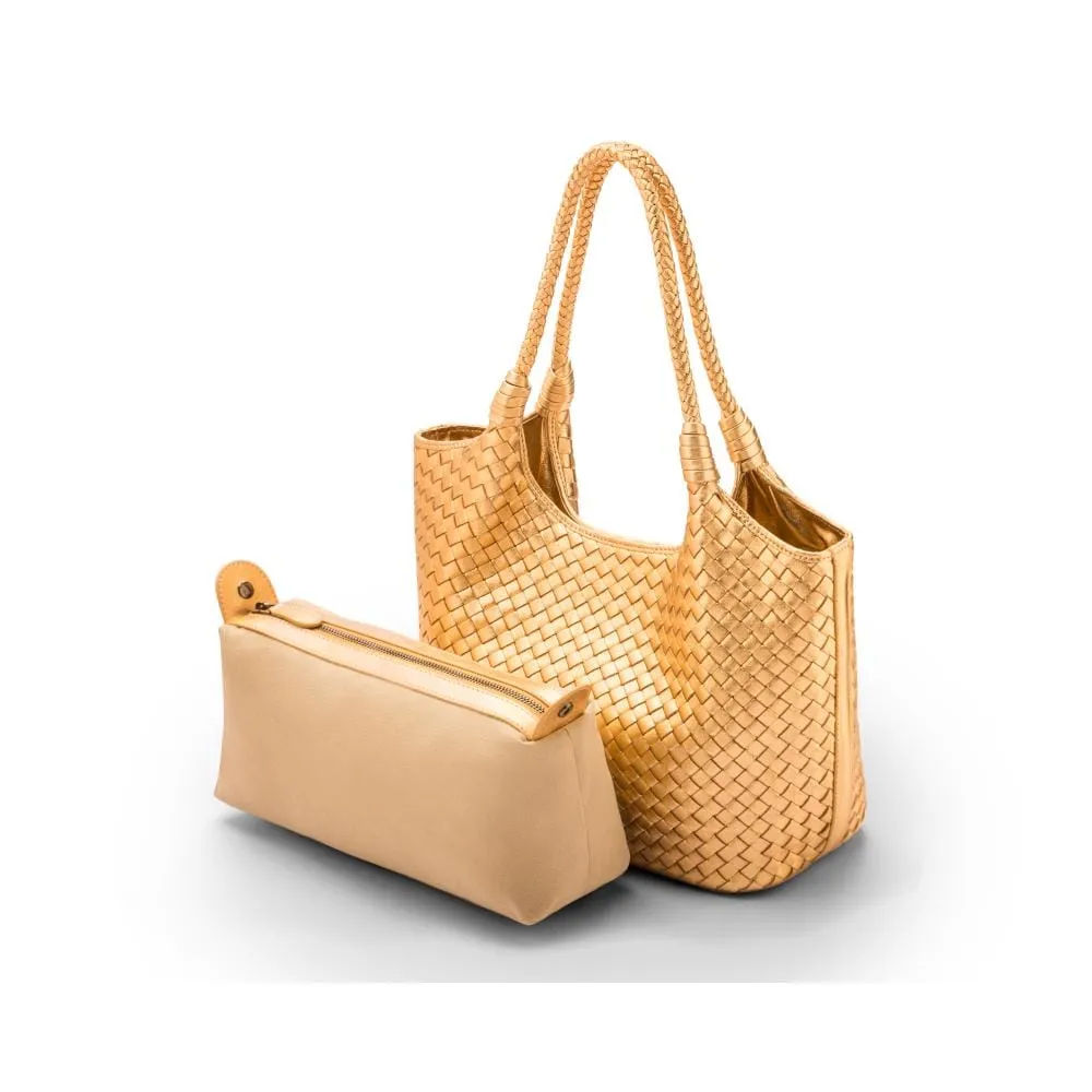 Anya Woven Leather Shoulder Bag - Gold