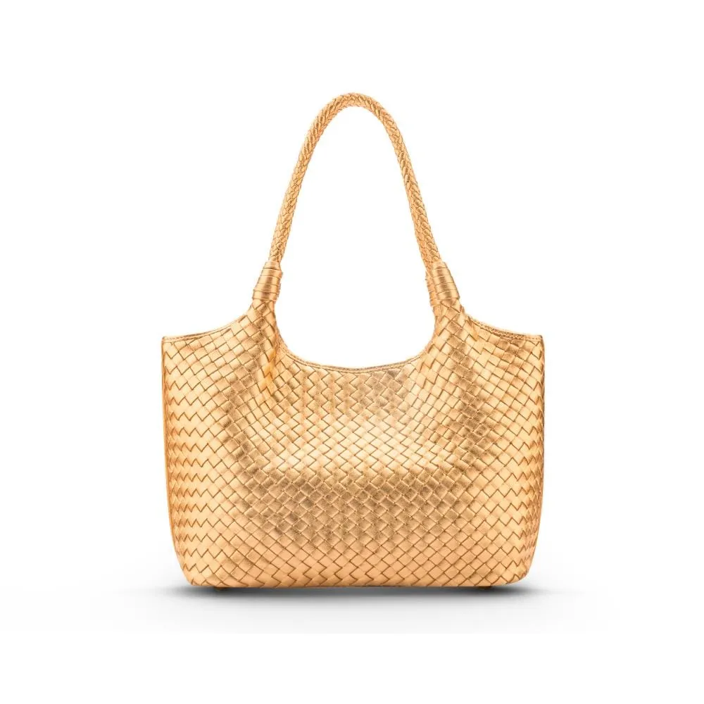 Anya Woven Leather Shoulder Bag - Gold
