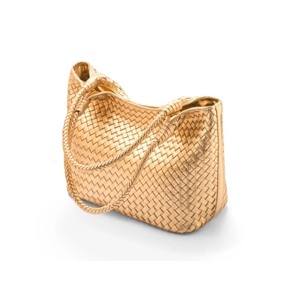 Anya Woven Leather Shoulder Bag - Gold