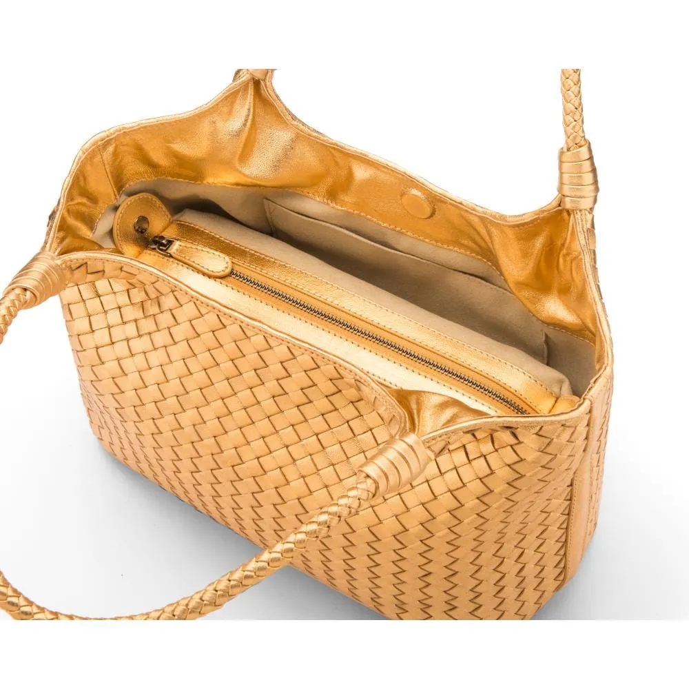 Anya Woven Leather Shoulder Bag - Gold