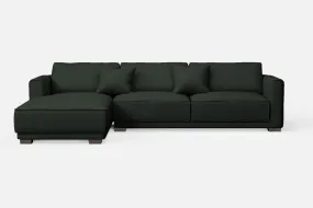 Barletta 4 Seater Left Hand Facing Chaise Lounge Corner Sofa Green Leather