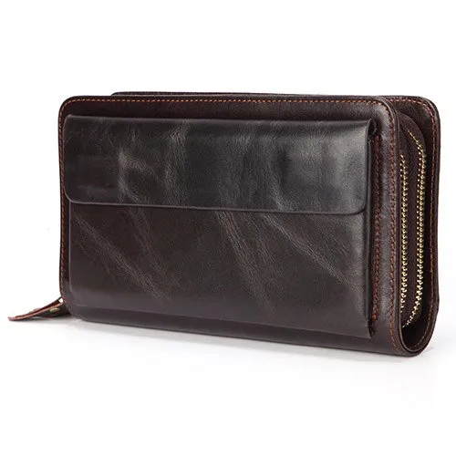 Business Genuine Leather Clutch Wallet Men Long Leather Phone Bag Purse Male  Large Size Handy Coin Wallet Card Holder Money Bag