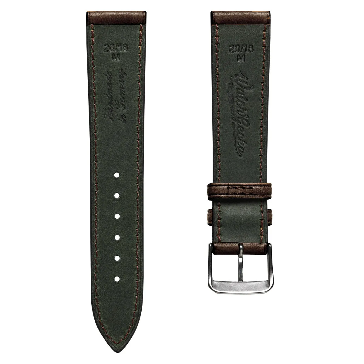 Camden Hand-Stitched Genuine Leather Watch Strap - Dark Brown