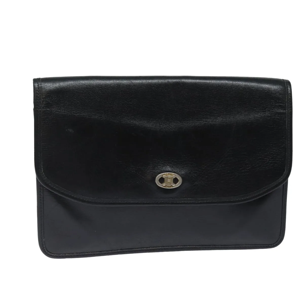 CELINE Clutch Bag Leather Black Auth bs15668