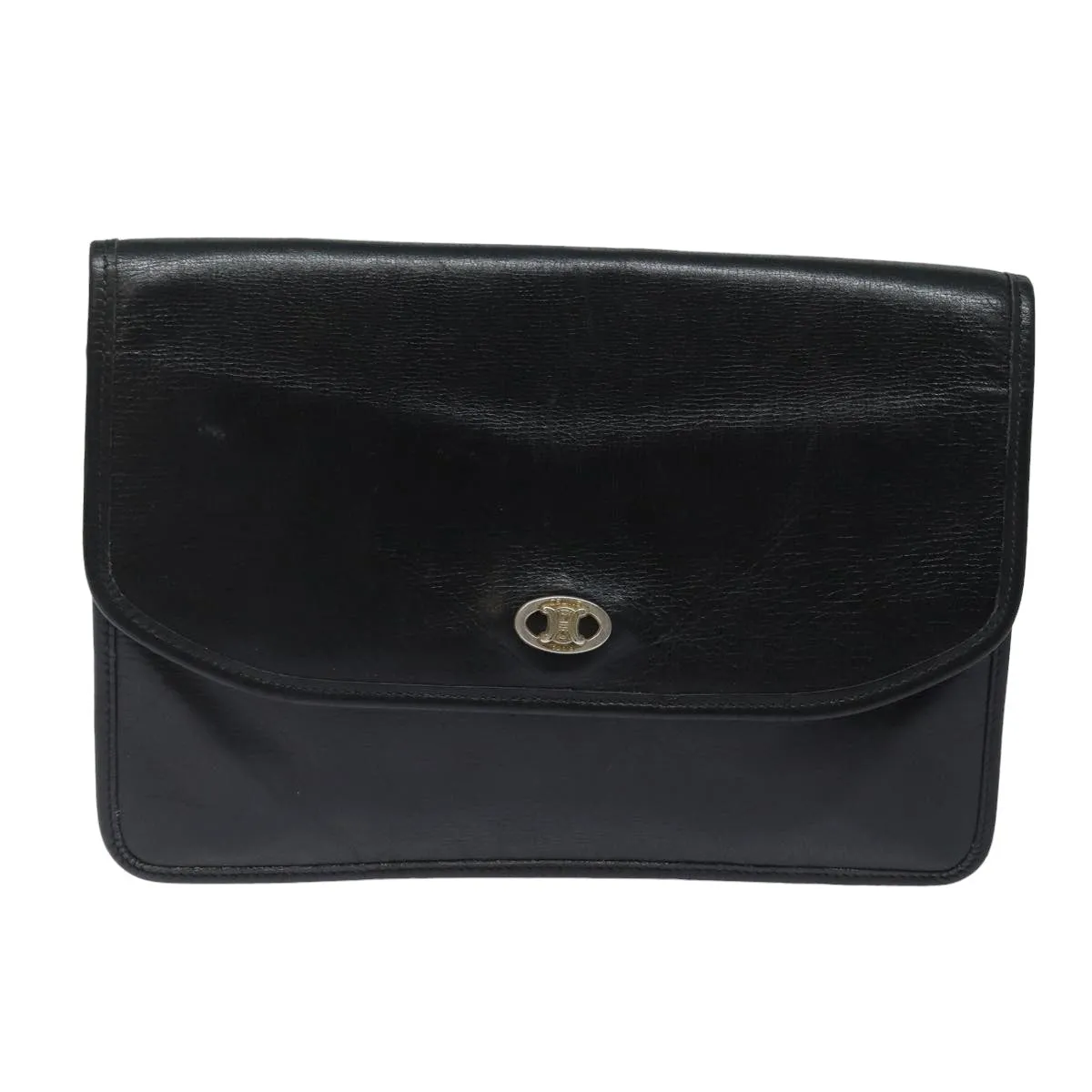 CELINE Clutch Bag Leather Black Auth bs15668