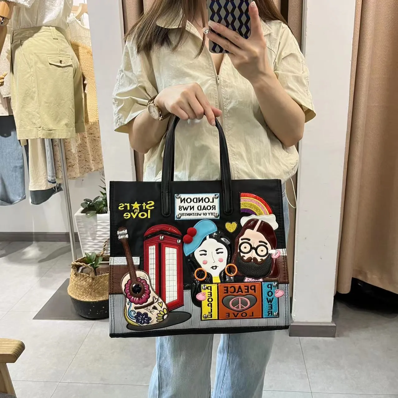 Chh Chrome Heart Leather Bag Embroidery Embroidery Bag Crossbody Tote Bag