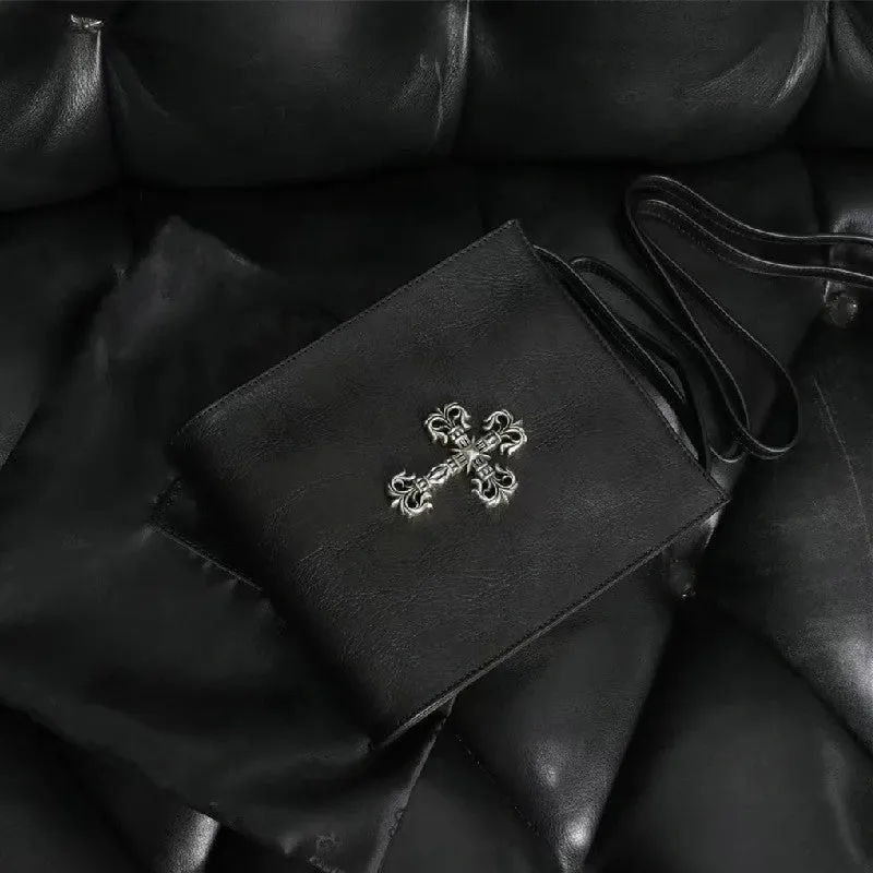 Chh Chrome Heart Leather Bag Flame Cross Leather
