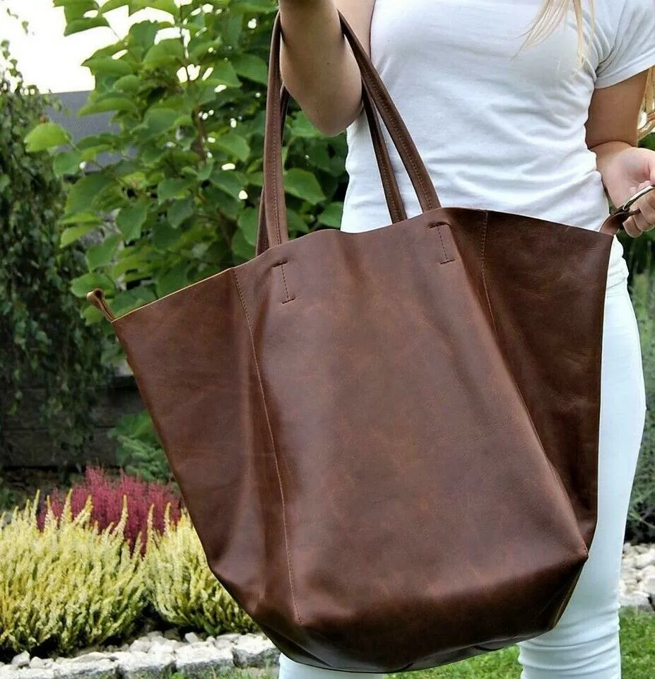 Classic Dark Brown Leather Tote Bag