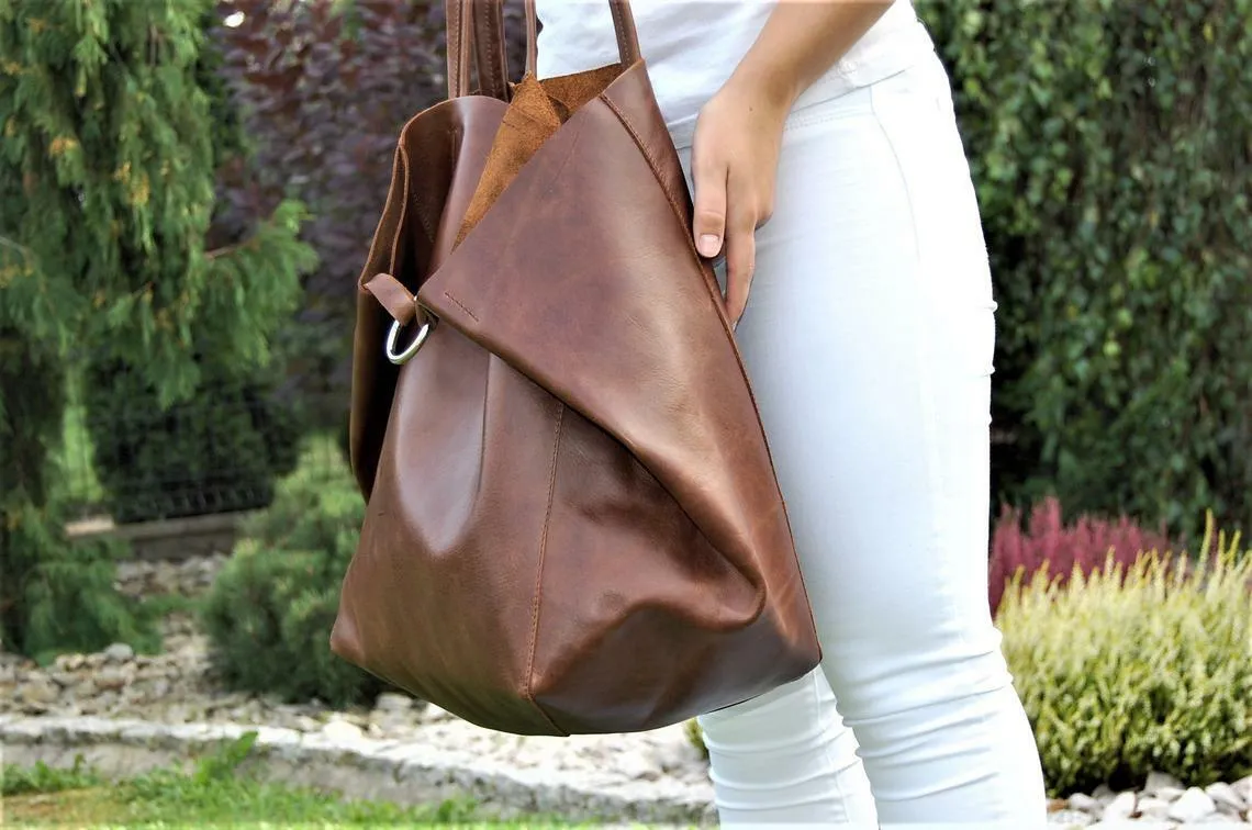Classic Dark Brown Leather Tote Bag