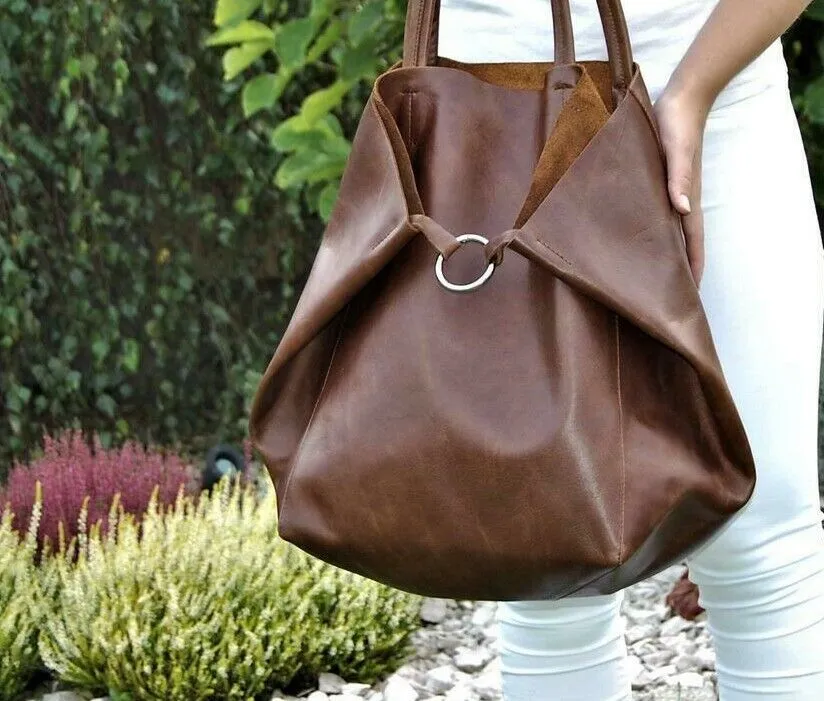 Classic Dark Brown Leather Tote Bag