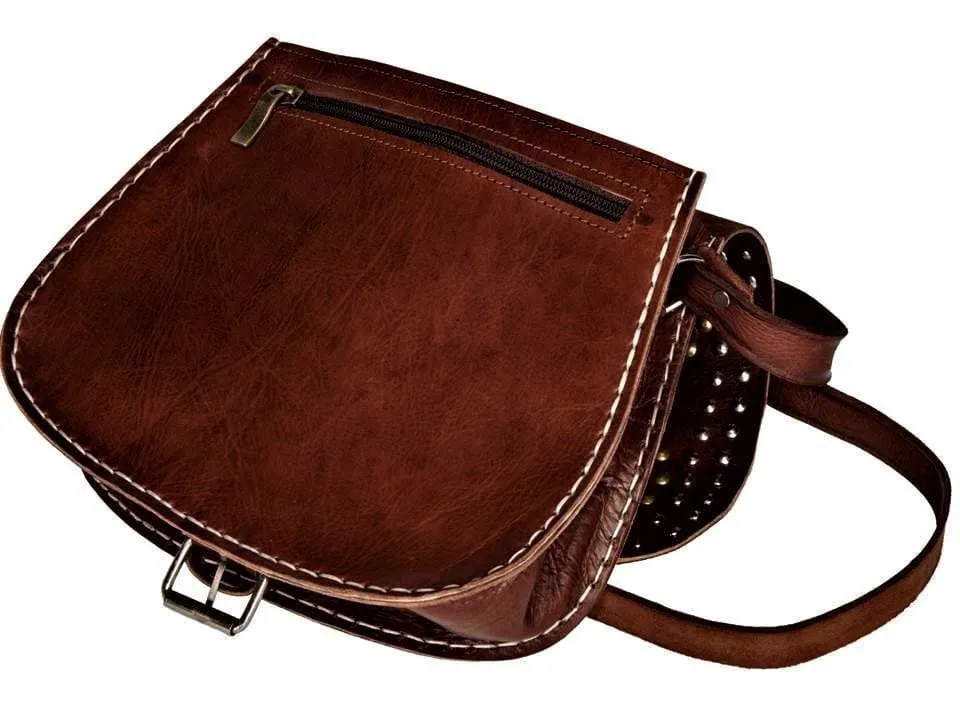 Coins Adorned Leather Bag - Stellar - Brown