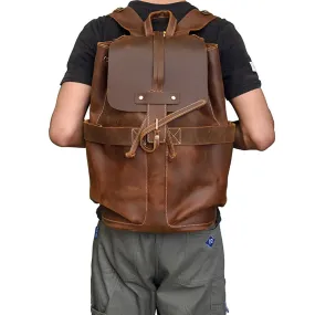 Crazy Horse Leather Travel Backpack Retro Style Full Grain Leather Laptop Backpack For Men