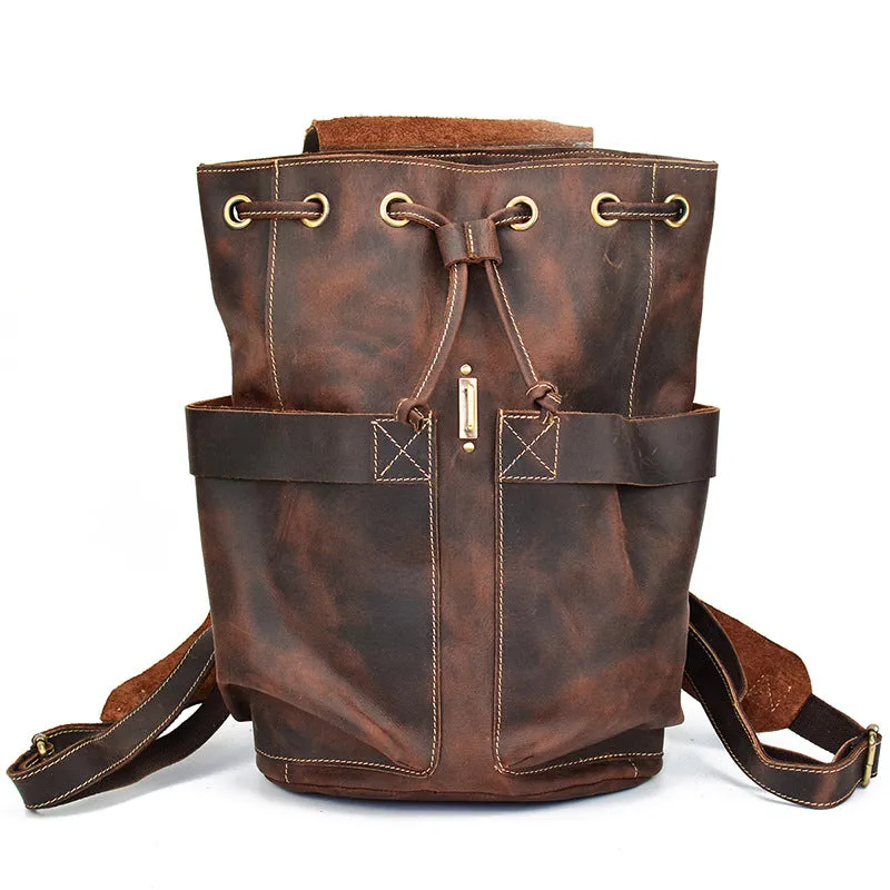 Crazy Horse Leather Travel Backpack Retro Style Full Grain Leather Laptop Backpack For Men