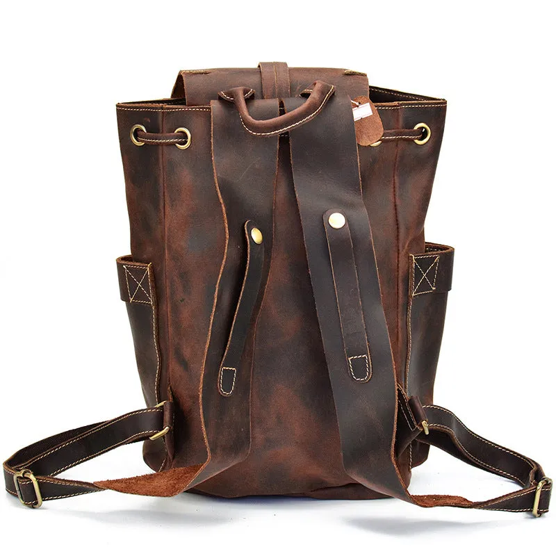 Crazy Horse Leather Travel Backpack Retro Style Full Grain Leather Laptop Backpack For Men