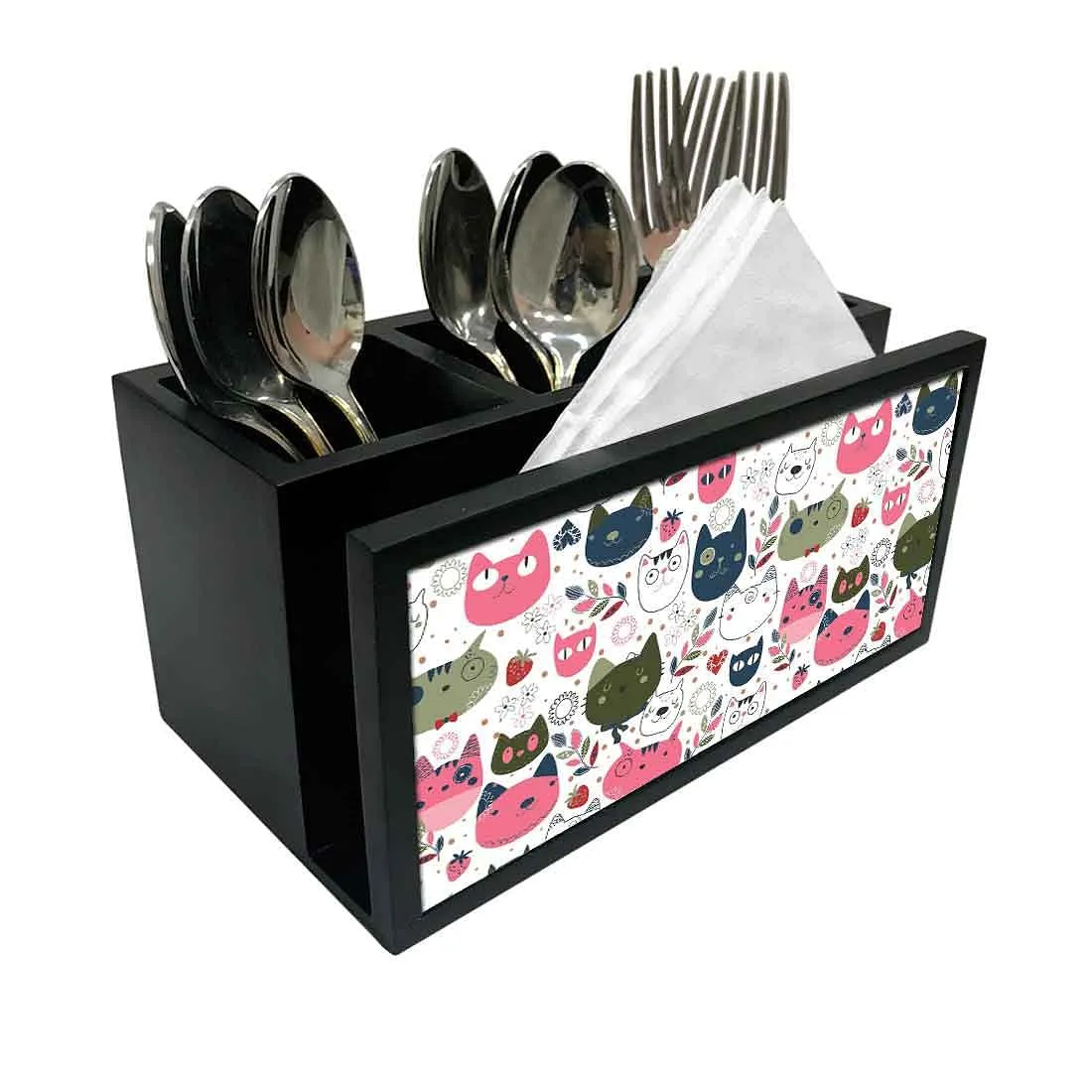 Cutlery Tissue Holder Napkin Stand -  Cute Cat Face
