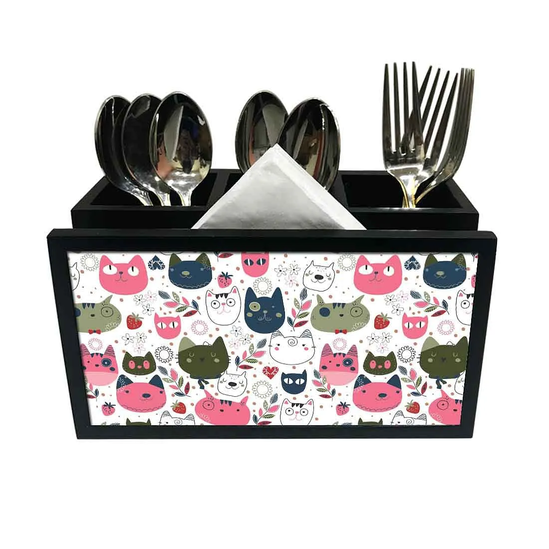 Cutlery Tissue Holder Napkin Stand -  Cute Cat Face