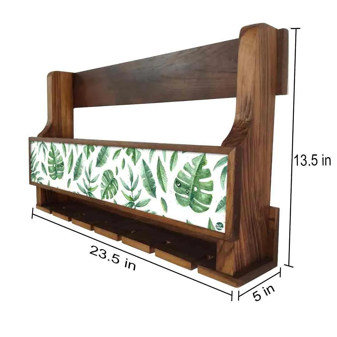 Designer Wine Rack and Glass Holder for Living Room 5 Bottles 6 Glasses -  Leaf