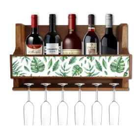 Designer Wine Rack and Glass Holder for Living Room 5 Bottles 6 Glasses -  Leaf