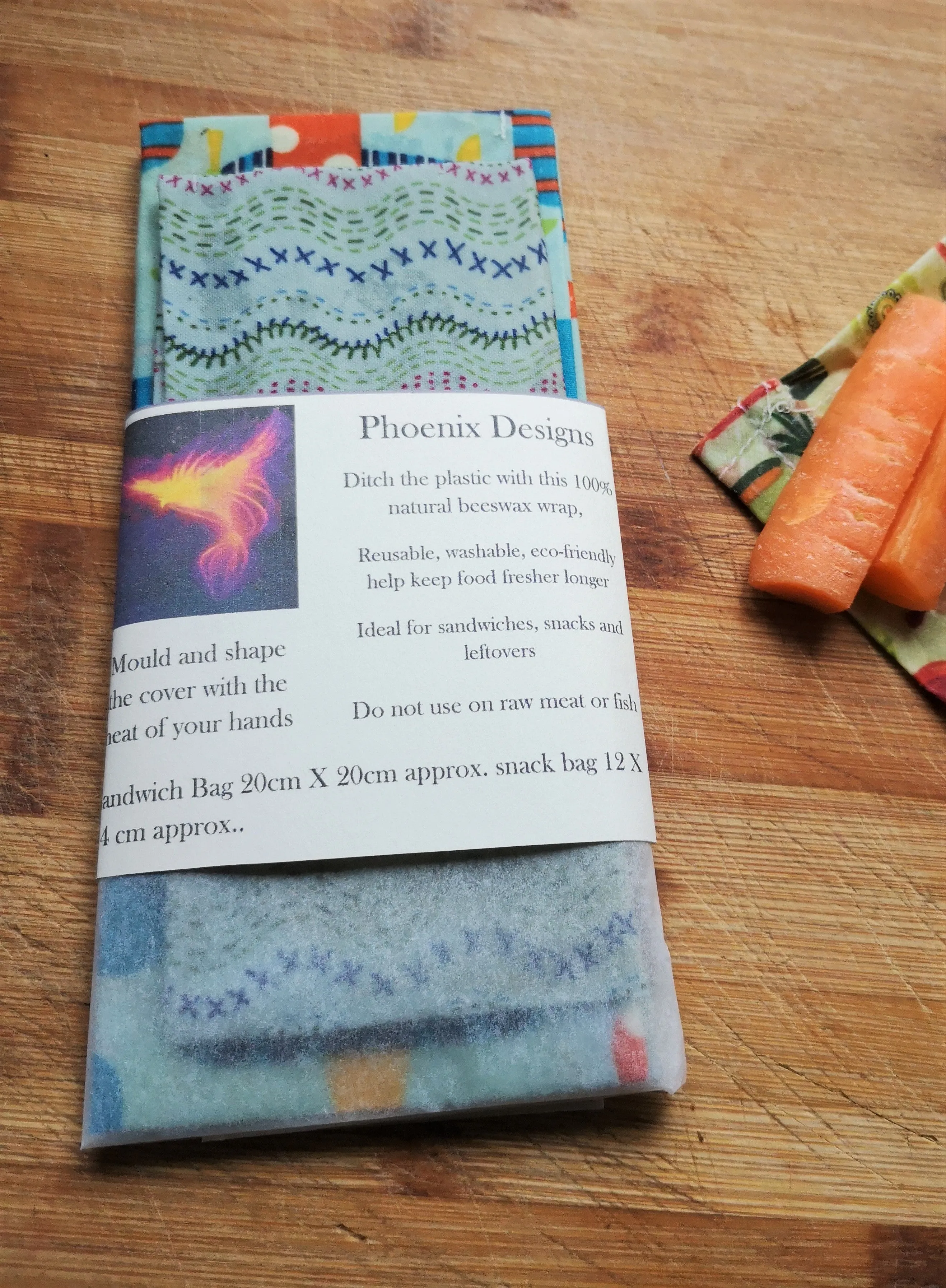 Eco friendly, re usable, beeswax coated sandwich bag & snack bag, biodegradable and non toxic