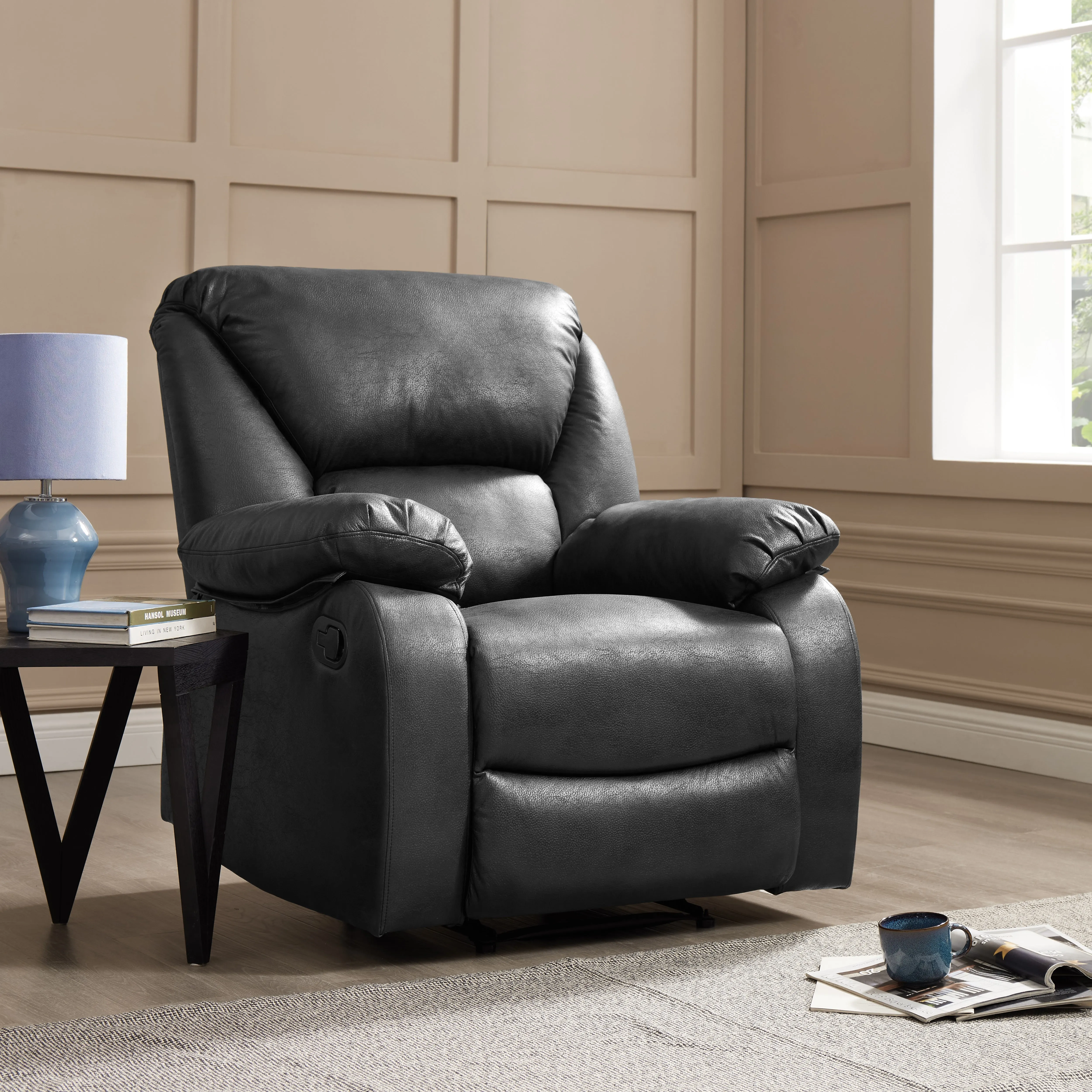 Enoch Recliner Armchair Sofa Suite, Black Faux Leather