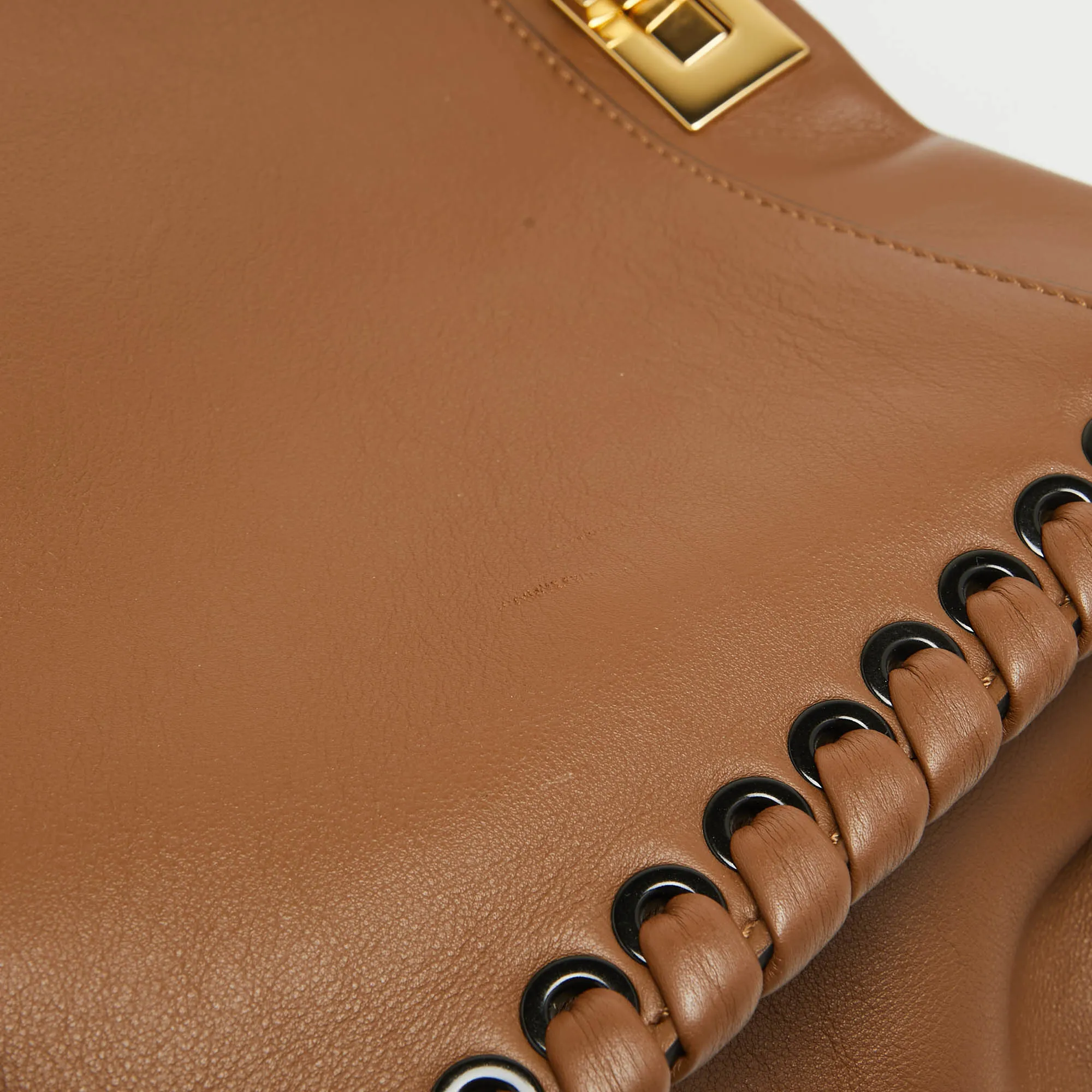 Fendi Brown Leather Large Whipstitch Peekaboo Top Handle Bag