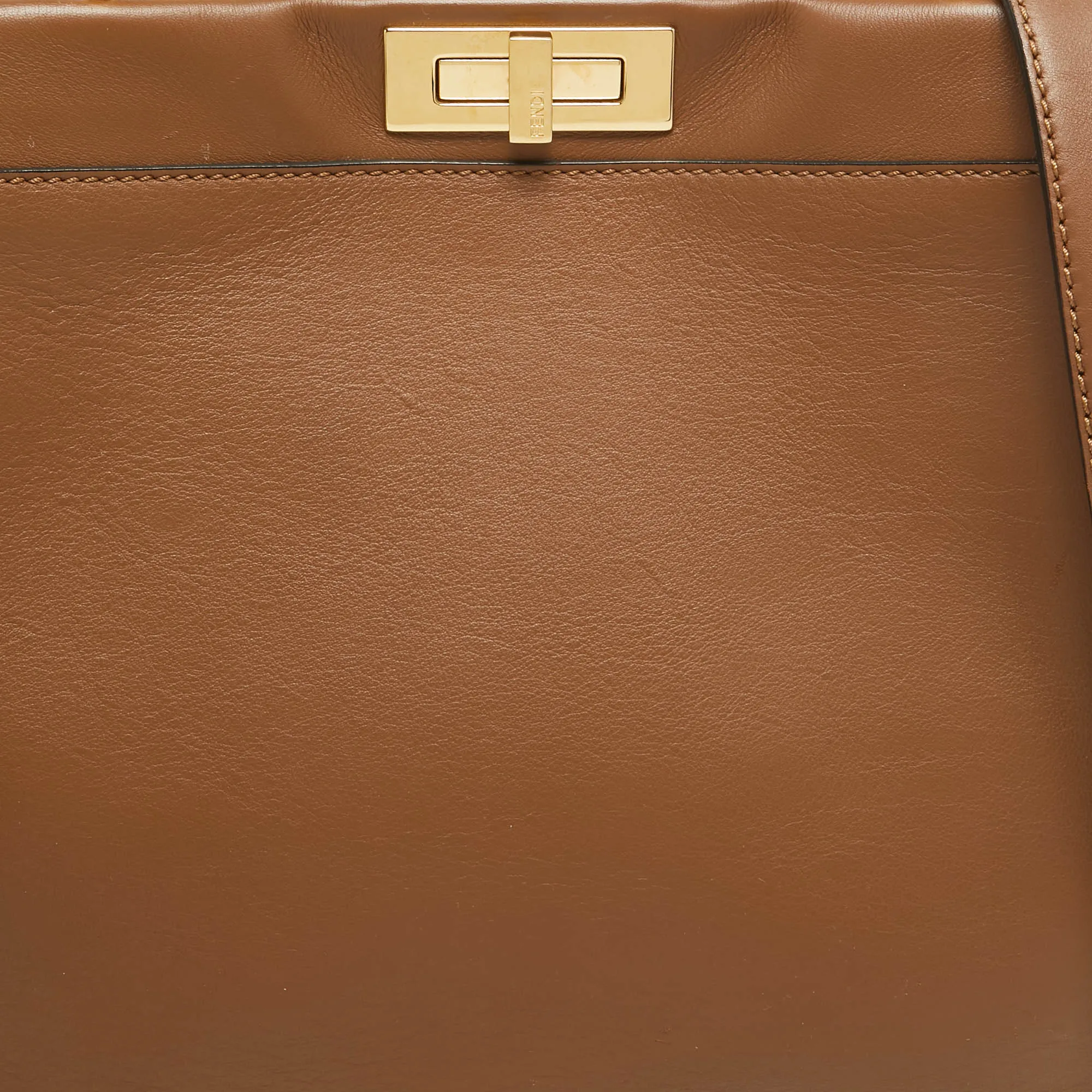 Fendi Brown Leather Large Whipstitch Peekaboo Top Handle Bag