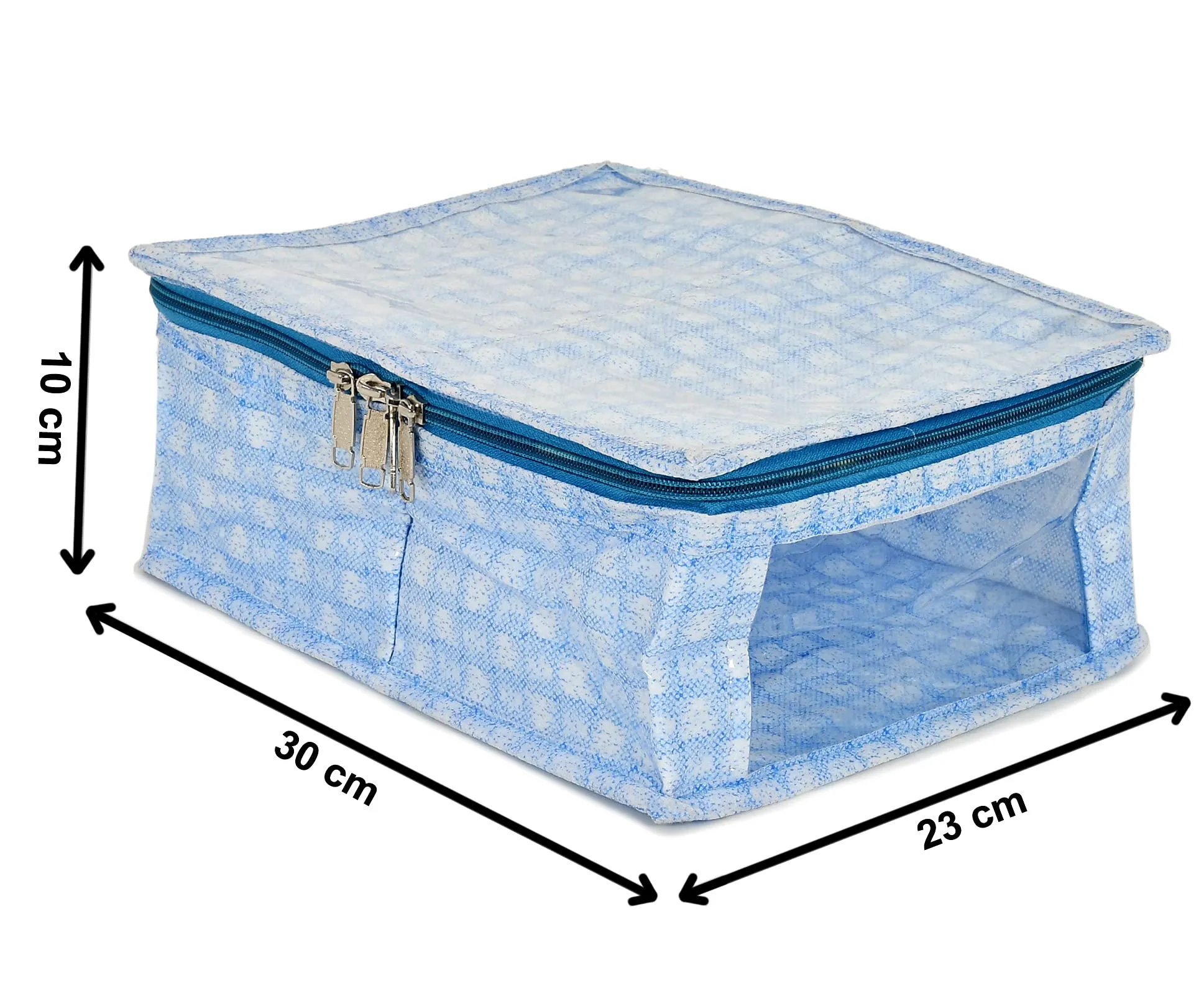 Heart Home Check Design Laminated PVC Undergarments Organizer Bag With 2 Compartments & Tranasparent Window (Blue)-HS_38_HEARTH21266